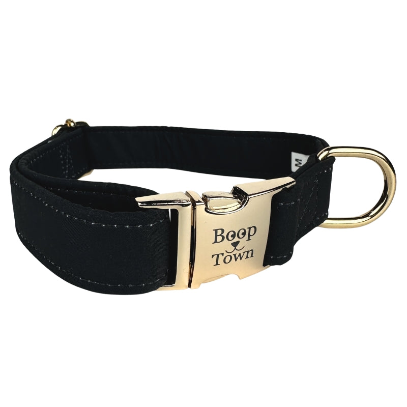 Boop Town Soft Cotton Dog Collar - Anti-Hair Matting & Durable Nylon Core - Quick Release Metal Buckle - Adjustable for Small Medium Large XL Dogs - Gold Tone Hardware