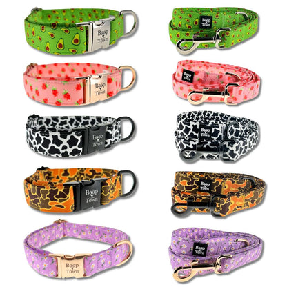 Boop Town Matching Collar and Leash Sets - Soft Cotton with Metal Buckle
