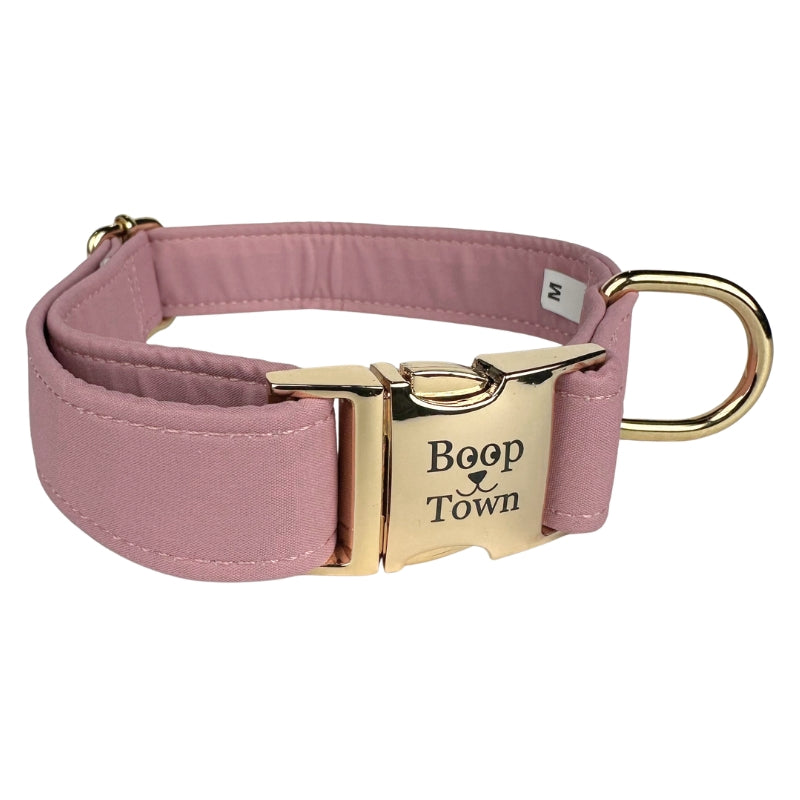 Boop Town Soft Cotton Dog Collar - Anti-Hair Matting & Durable Nylon Core - Quick Release Metal Buckle - Adjustable for Small Medium Large XL Dogs - Gold Tone Hardware