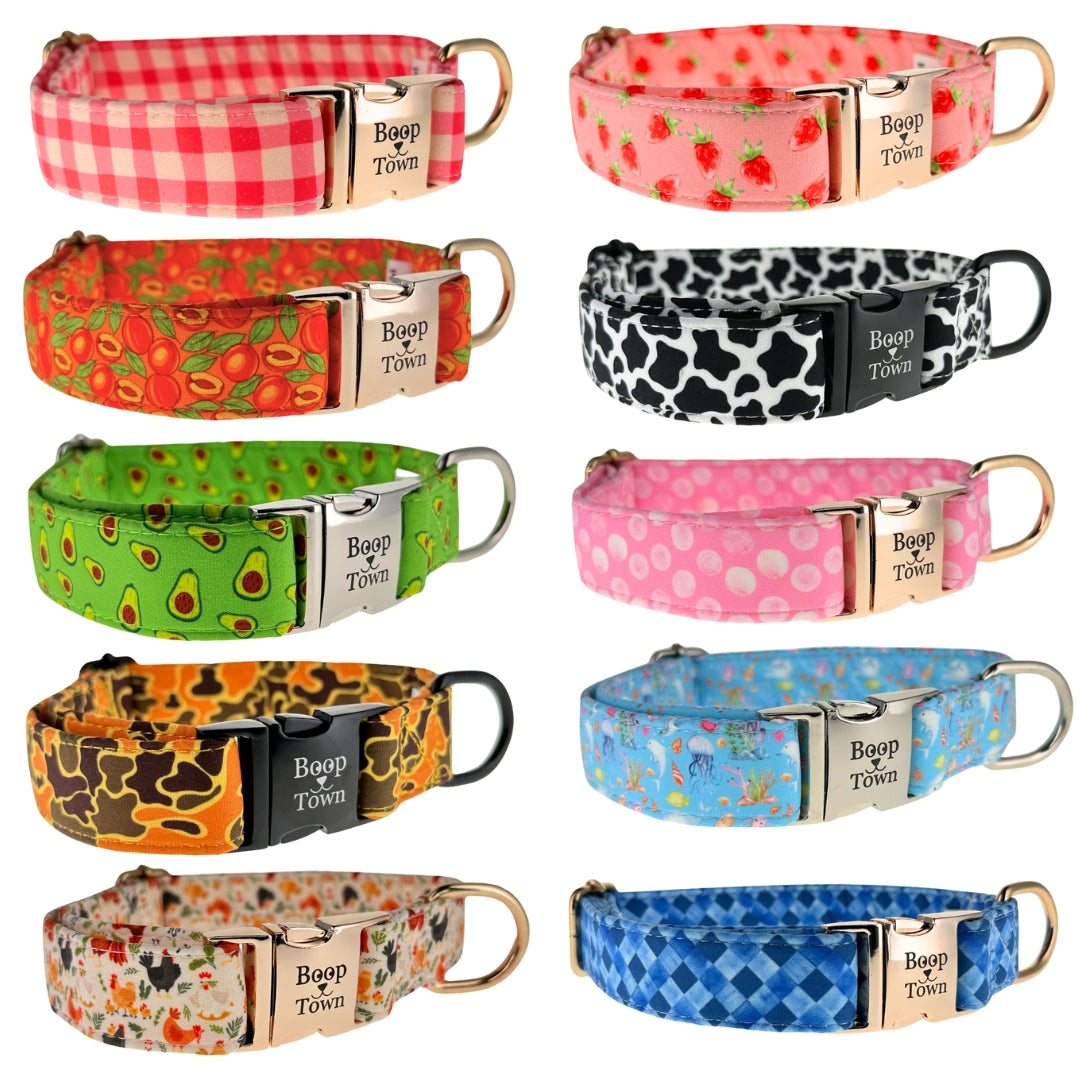 Boop Town Durable Soft Cotton Dog Collar With Nylon Core Quick Release Metal Buckle Adjustable for Girls Boys Small Medium Large Comfortable Pet Products Reduces Hair Matting Gold Tone Zinc Alloy Hardware